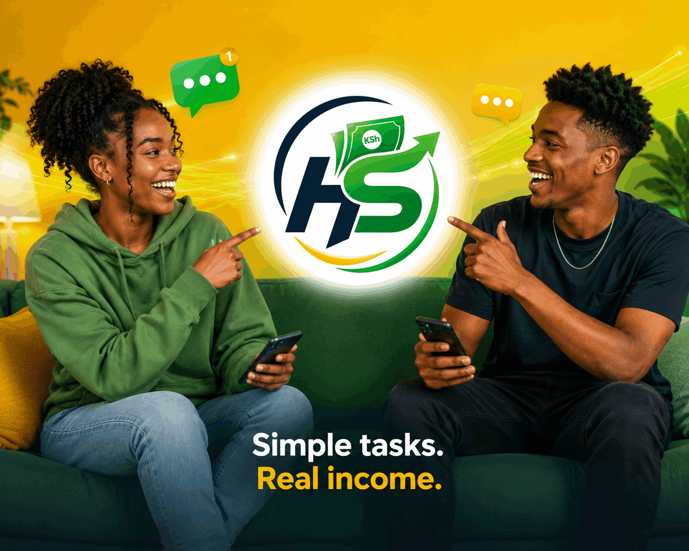 Young Kenyan hustlers earning with Hustle Sasa on their phones